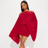 Sexy Off-shoulder Flared Sleeves Top And Skirt Two Piece Sets GSBD-D25ST397