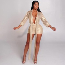 Sexy Strappy Long Sleeve Top And Skirt Two Piece Set GSBD-D25ST362