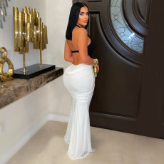 V Neck Contrast Color Split Maxi Dress BY-7573