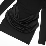 Solid-Color Long-Sleeve Gathered Mini Dress GSZM-C25DS334