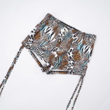 Leopard Print Long Sleeve Backless Top And Drawstring Shorts Two Piece Set GSBD-D25ST415