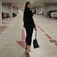 Solid Color High Collar Slim Long Dress GAXB-P0292DS