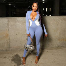 Casual Sports Color Block Slim Coat And Pants Two Piece Set GSBD-D25ST350