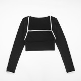 Square Neck Long Sleeve Top High-waisted Pants Two Piece Sets GSBD-Q25ST294