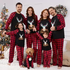 Checkered Print Christmas Deer Family Pajama Set GSGS-0692
