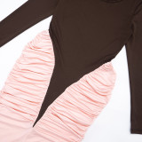 Color Block Ruched Slim Maxi Dress GSZM-J25DS383