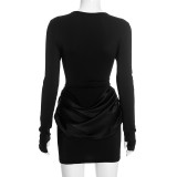 Solid-Color Long-Sleeve Gathered Mini Dress GSZM-C25DS334