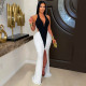 V Neck Contrast Color Split Maxi Dress BY-7573