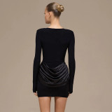 Solid-Color Long-Sleeve Gathered Mini Dress GSZM-C25DS334