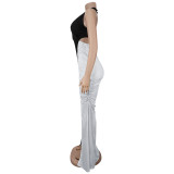 V Neck Contrast Color Split Maxi Dress BY-7573