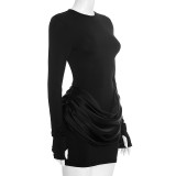 Solid-Color Long-Sleeve Gathered Mini Dress GSZM-C25DS334