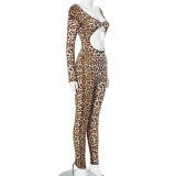Fashion Sexy Leopard Print Long Sleeve Jumpsuit GSBD-D24JP643