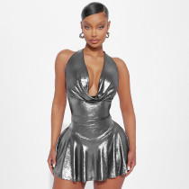 Fashion Sexy Backless Strappy Pleated Mini Dress GSBD-D24DS675