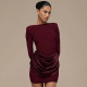 Solid-Color Long-Sleeve Gathered Mini Dress GSZM-C25DS334