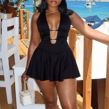 Sexy Faux Leather Backless Mini Dress GSBD-D25DS434