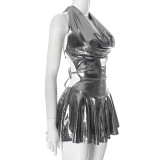 Fashion Sexy Backless Strappy Pleated Mini Dress GSBD-D24DS675