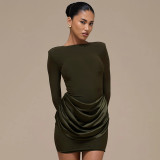 Solid-Color Long-Sleeve Gathered Mini Dress GSZM-C25DS334