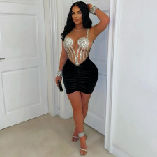 Hot Drill Mesh Patchwork MinI Dress CYA-902108