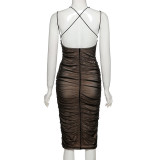 Mesh See Through Backless Midi Dress GAXB-P0287DS