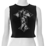 Cross Embroidered Rhinestone Pattern Tank Tops GSBD-Q25TP165