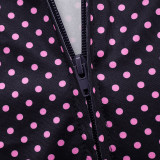 Slim Polka Dot Print Long Sleeve Zip-Up And Shorts Two Piece Set GSBD-D25ST411