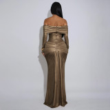 One Shoulder Long Sleeve Maxi Dress YF-10929