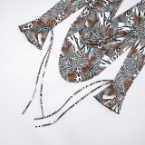 Leopard Print Long Sleeve Backless Top And Drawstring Shorts Two Piece Set GSBD-D25ST415