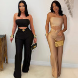 Solid Color Wrap Chest Jumpsuit BY-7535