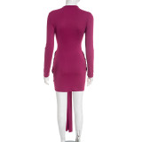 Solid Color Long Sleeve Mini Dress GSZM-Q25DS397