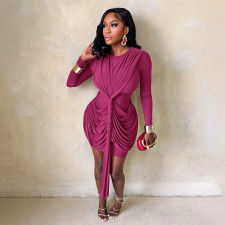 Solid Color Long Sleeve Mini Dress GSZM-Q25DS397