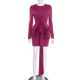 Solid Color Long Sleeve Mini Dress GSZM-Q25DS397