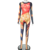 Printed Long Sleeve Tight Jumpsuits GSBD-D25JP229