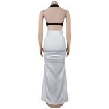 V Neck Contrast Color Split Maxi Dress BY-7573