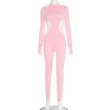 Casual Sports Color Block Slim Coat And Pants Two Piece Set GSBD-D25ST350