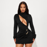 Hollow Out Ruched Mini Dress GSZM-J25DS377