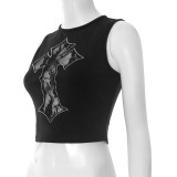 Cross Embroidered Rhinestone Pattern Tank Tops GSBD-Q25TP165