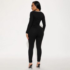 Square Neck Long Sleeve Top High-waisted Pants Two Piece Sets GSBD-Q25ST294