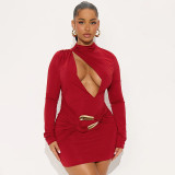 Hollow Out Ruched Mini Dress GSZM-J25DS377