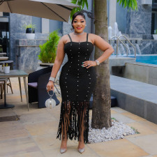 Sexy Sling Tassel Bubble Beads Midi Dress CYA-902042