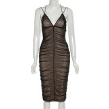 Mesh See Through Backless Midi Dress GAXB-P0287DS