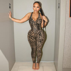 Sexy Leopard Print Backless Skinny Jumpsuit GSBD-D25JP177