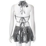 Fashion Sexy Backless Strappy Pleated Mini Dress GSBD-D24DS675