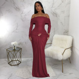 One Shoulder Long Sleeve Maxi Dress YF-10929
