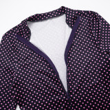 Slim Polka Dot Print Long Sleeve Zip-Up And Shorts Two Piece Set GSBD-D25ST411