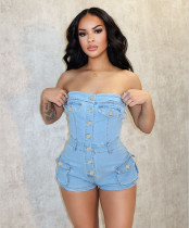 Fashion Denim Tube Tops Romper BGN-362