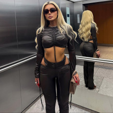 Solid Color Ruched Tops Two Piece Pants Set GZJQ-K25S85221