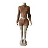 Solid Color Long Sleeve Velvet Short Set MEM-88673