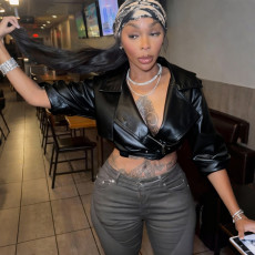 Solid Color Lapel Tie Up Short Coats GZJQ-K25C84803