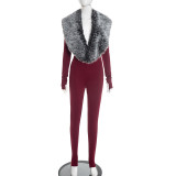 Deep V Neck Furrzy Neck Jumpsuit MXBF-Q25JP303
