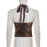 Deep V-neck Animal Print Halterneck Tops GPKJ-MR44910